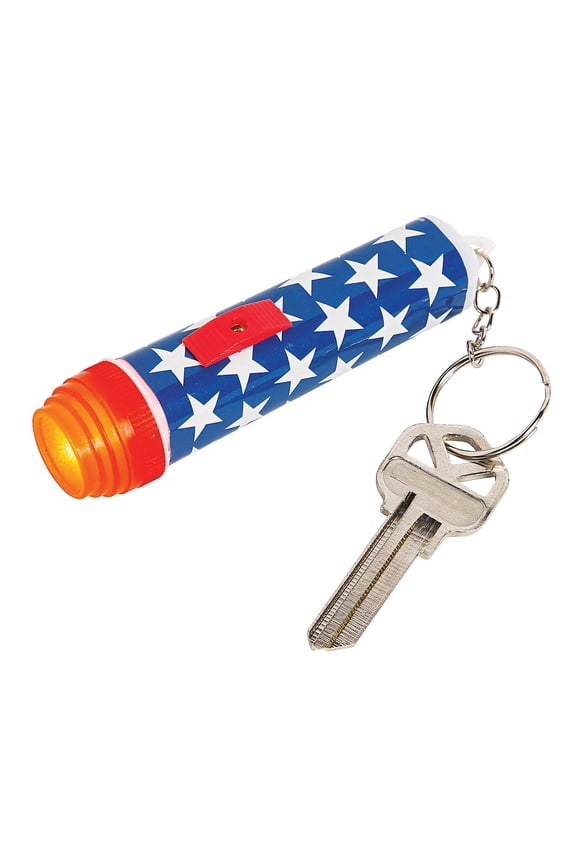 Patriotic Mini Flashlight Keychains, Fourth of July, Accessories, 12 Pcs