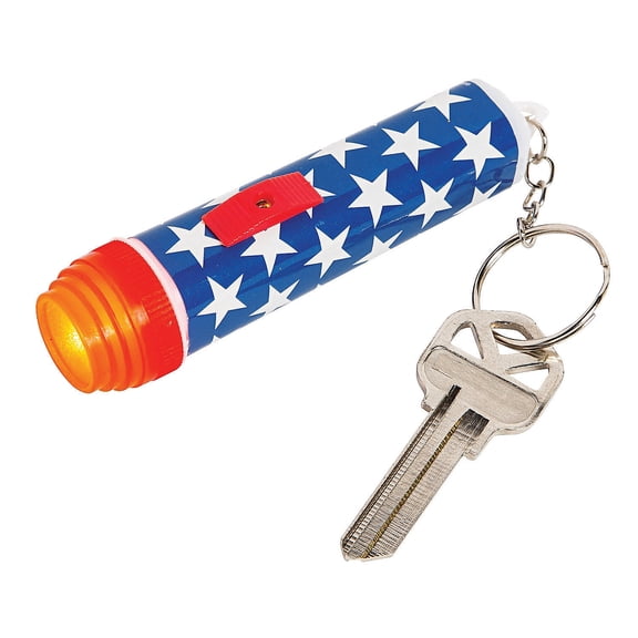 Patriotic Mini Flashlight Keychains, Fourth of July, Accessories, 12 Pcs