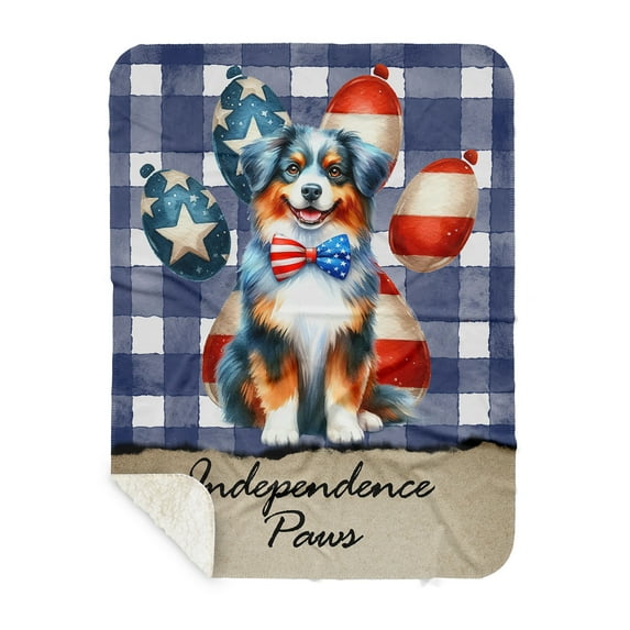 Patriotic Miniature American Shepherd 4th of July Independence Paws Cozy Sherpa Blanket MAS Dog Lover Gifts Warm Soft Throw Blanket - 02010