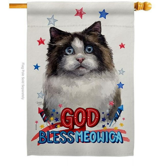 Patriotic Mitted Ragdoll Animals Cat 28 x 40 in. Double-Sided Decorative Vertical House Flag for Decoration Banner Garden Yard Gift