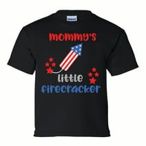 Patriotic Mommy's Little Firecracker Youth Short Sleeve T-Shirt-Black-Small