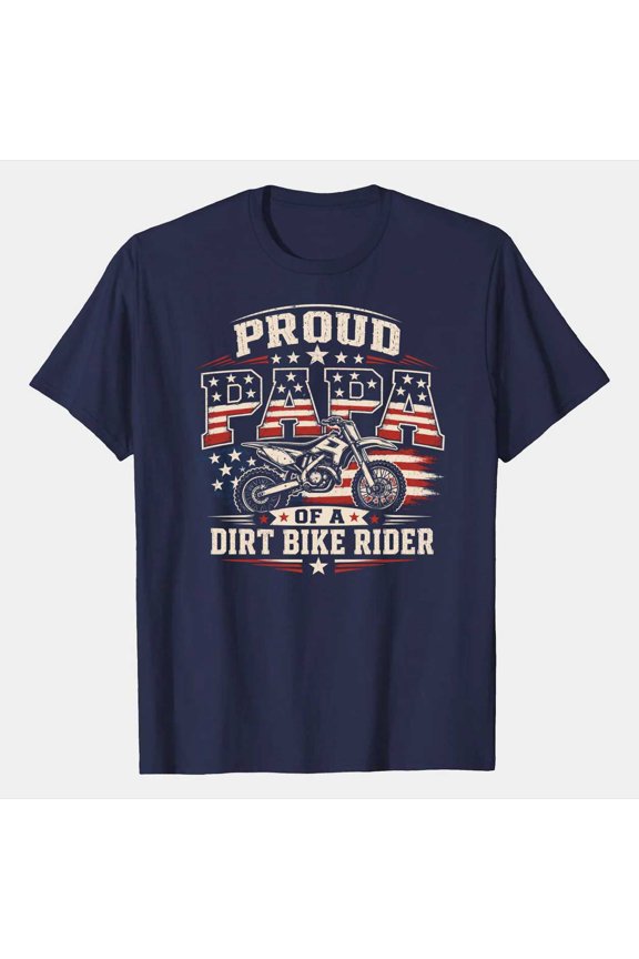 Patriotic Motocross Papa Shirt Dirt Bike Racing Family Gift Graphic Tee