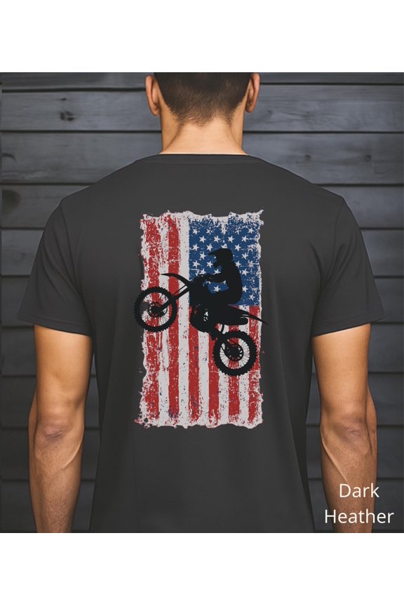 Patriotic Motocross Rider Graphic Tee | Comfort Colors Dirt Bike American Flag Shirt for MX Racing Enthusiasts
