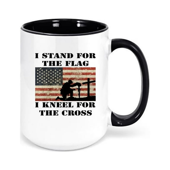 Patriotic Mug, I Stand For The Flag I Kneel For The Cross, America Mug, 15oz Mug, Merica Mug, American Flag Mug, Coffee Mugs, Gift For Dad, BLACK