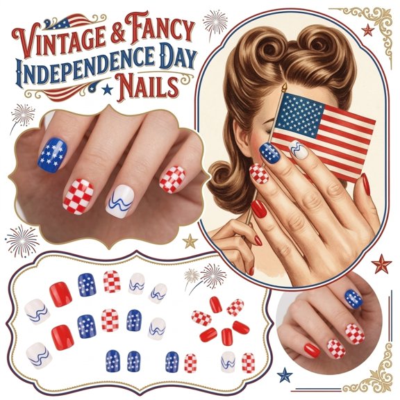Patriotic Nails American Flag 4th of July Press On False Nails Short Length 24Pcs Glossy Striped Star Design Stick on Nails Easy Apply Reusable Glue on Nails for Independence Day Celebrations