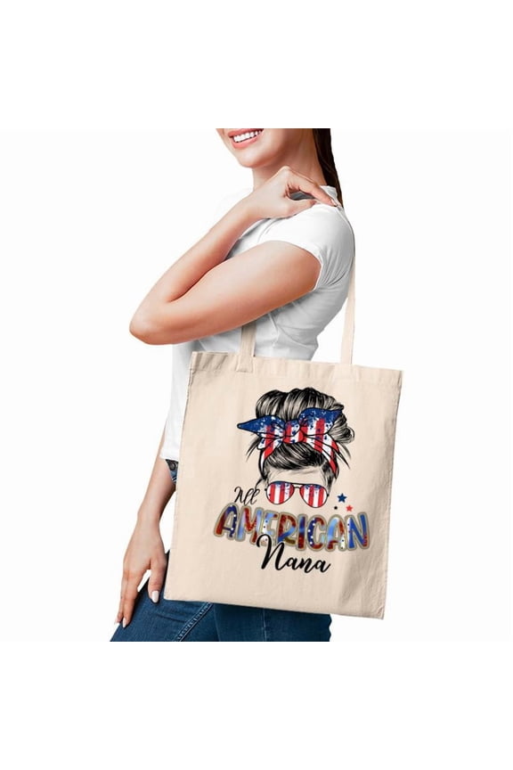 Patriotic Nana 4Th Of July Messy Bun Independence Day Tote Bag