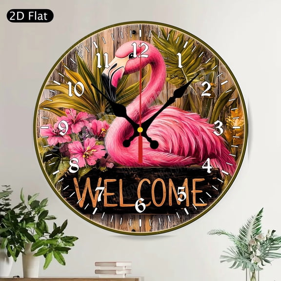 Patriotic Nautical Anchor Welcome Round Wall Clock, Silent Non-Ticking Coastal Farmhouse Decor