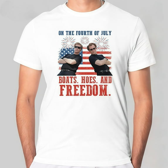 Patriotic Boating Graphic Tee - Nautical 4th of July Design - Soft Cotton Unisex Shirt for Independence Day Celebrations