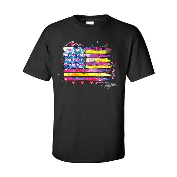 Patriotic Neon Watercolor American Flag Short Sleeve T-shirt-Black-small