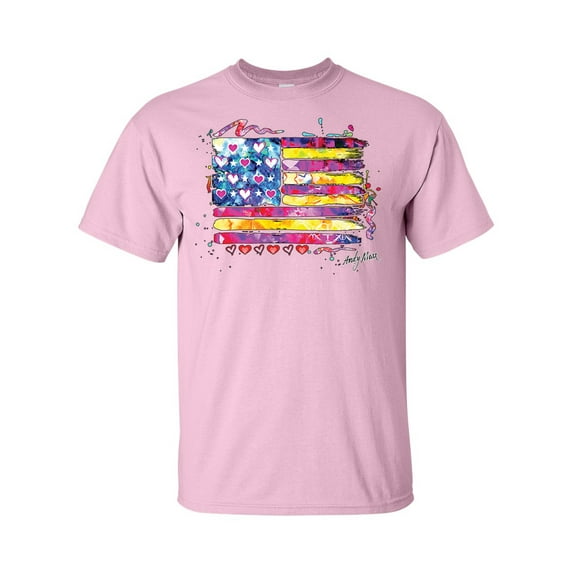 Patriotic Neon Watercolor American Flag Short Sleeve T-shirt-Light Pink-xxl