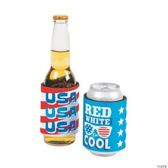 Patriotic Neoprene Slap Can & Bottle Coolers, Fourth of July, Party Supplies, 6 Pcs