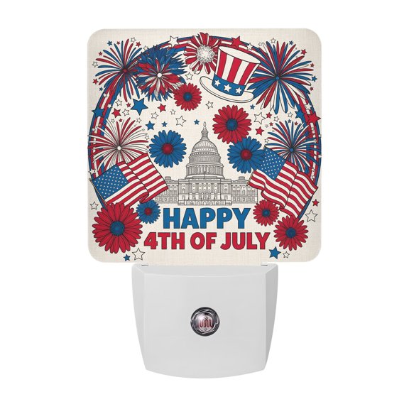 Patriotic Night Lights, Capitol Flag Firework Sunflower Happy 4th of July Smart Auto Dusk to Dawn Sensor Nightlights Plug-in Nightlight for Bedroom Bathroom Living Room Kitchen Hallway