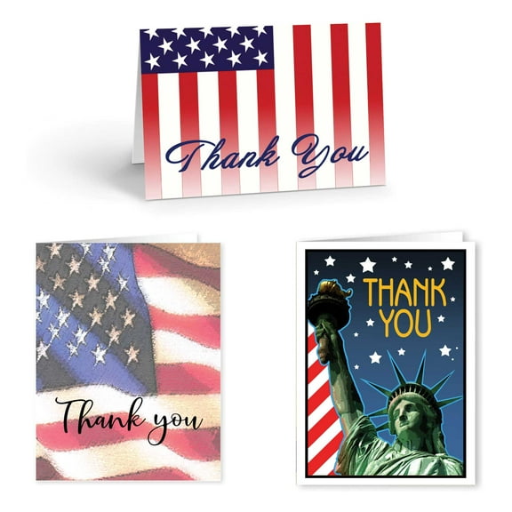 Patriotic Note Card Assorted - 12 Boxed USA Variety Cards & Envelopes - American