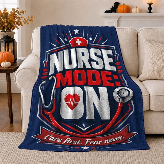 Patriotic Nurse Mode Bold Graphic, Cozy Friendship Quote Scene, Warm Flannel Blanket for Living Room and Reading Nook, Art Lovers Encouragement Gift, Artistic Home Decor