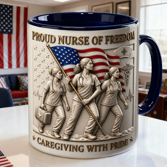 Patriotic Nurse Mug 2D Printed 3D Effect, Proud Freedom Gift for Nurses