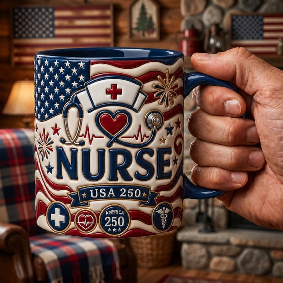 Patriotic Nurse Mug 3D Effect USA 250th Coffee Cup Gift for Nurses
