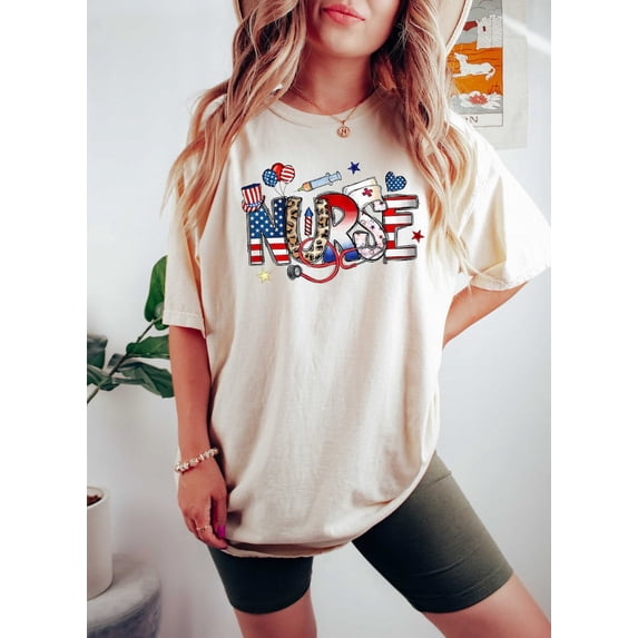 Patriotic Nurse Shirt, 4th of July Nurse Life Tee, American Flag T-Shirt, Memorial Day Gift for Nurses, USA Independence Day Nurse Shirt