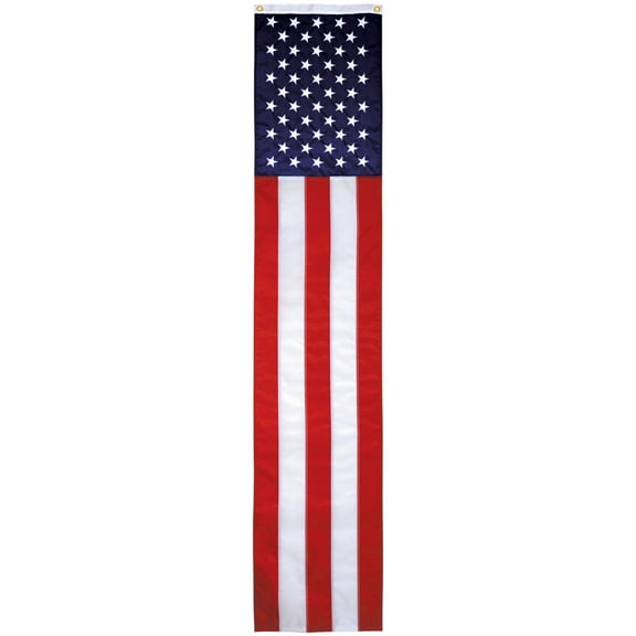 Patriotic Nylon Pull Down Banner By Old Glory Bunting. Embroidered Stars and Fully Sewn Stripes 4th of July Banner - 20" x 8'. Made in America! Free Shipping Available!