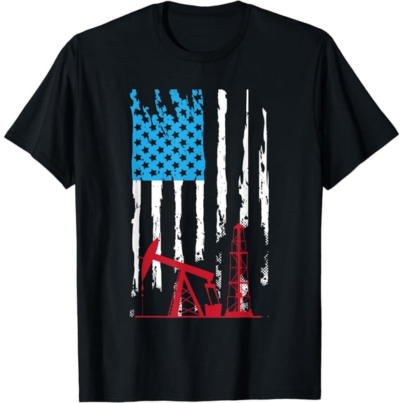 Patriotic Oilfield Worker Oilman Oil Rig Drilling US Flag T-Shirt