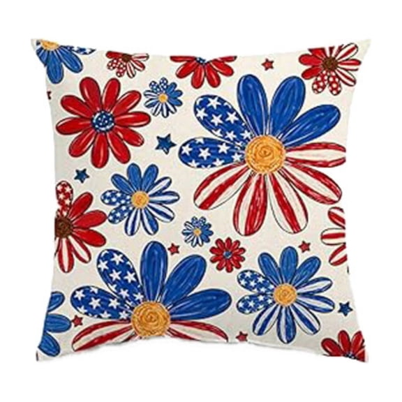 Patriotic Outdoor Decor, 4Th of July Decorations Outdoor, American Flag Flower Throw Pillow, Decorative Throw Pillow Covers for Couch, 18X18 Inch 1Pc Independence Day Star and