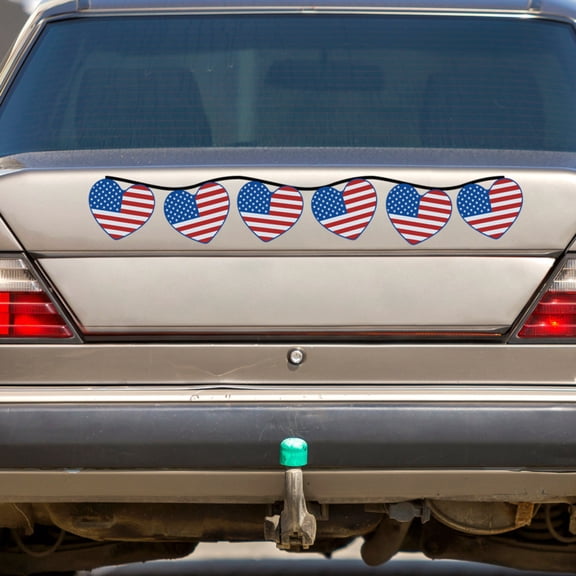 Patriotic Outdoor Decor, Independence Day Decorations, Bumper Decals & Magnets, Reflective, 6 Pack 4X4 Inch Heart Shaped Us Flag Magnetic Decals, Waterproof Outdoor for Car,