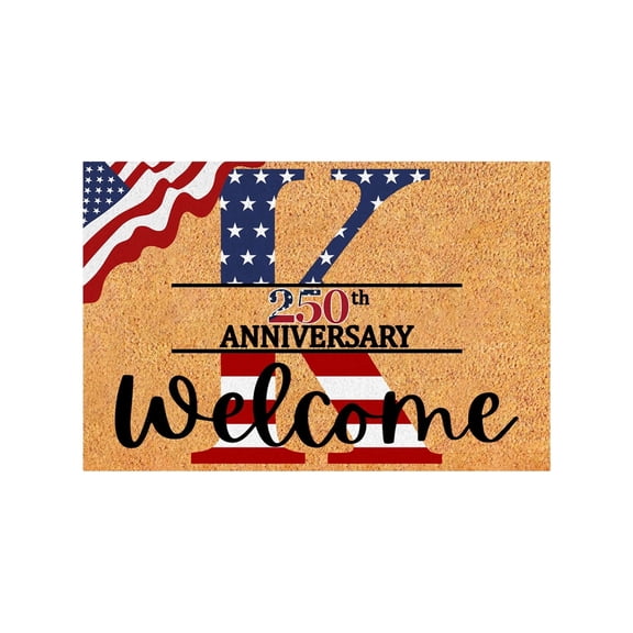Patriotic Outdoor Layered Doormat Set American Flag Welcome Coir Front Door Mat with Blue White Striped Rug, Entryway Rug for 4th of July Independence Day Indoor Home Porch Decor (Type K)