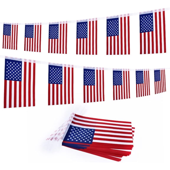 Patriotic Outdoor String Pennant Banner, 45 FT 40 PCS American Flag Bunting Garland, Small USA Flags for 4th of July Independence Day Memorial Day Party Festival Decor