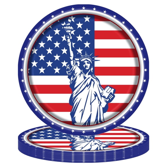 Patriotic Paper Plates 10pcs American Flag Theme Disposable Tableware for July 4th Independence Day BBQ Memorial Day Veterans Day Picnic Party Style A#052