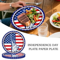 Patriotic Paper Plates 4th of July - 8.5 Inch Disposable Dinner Plates with USA Flag & Fireworks Designs, Eco-Friendly Party Supplies for BBQ Picnic Celebration Clearance