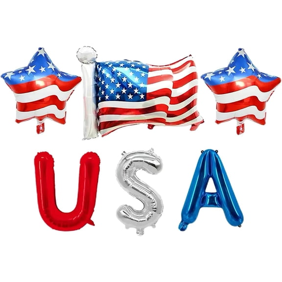 Patriotic Party Balloon Set, Red White And Blue Latex Balloons With American Flag Print, Fourth Of July USA Independence Day Decorations, 12 Inch