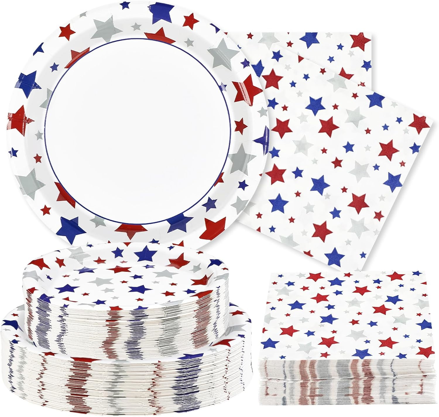 Patriotic Party Tableware Set, 200-Piece Plates And Napkins, Red Blue White American Flag Design, Disposable Supplies For 4th Of July, Memorial Day, Election, Serves 50