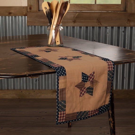 VHC Brands Patriotic Patch Star Rectangle Kitchen Table Decor, Runner, Red, 13x36