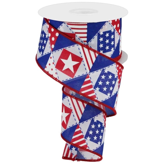 Patriotic Patchwork Wire Edge Ribbon, 10 Yards (Red, White, Blue, 2.5 Inchx 10yd)R13940-27