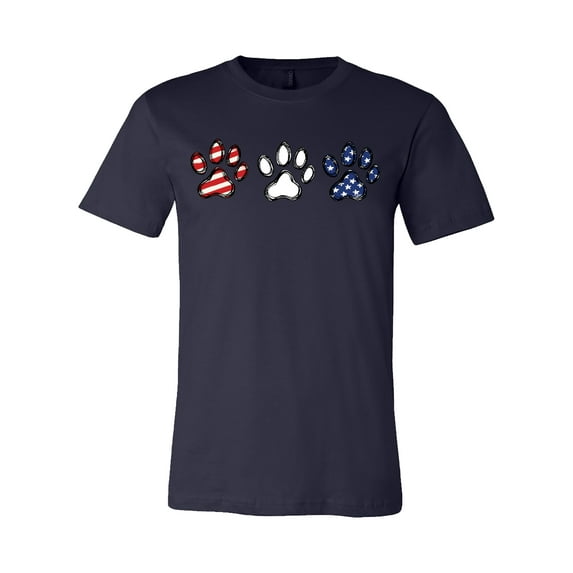 Patriotic Paw Prints with Stars & Stripes Adult Short Sleeve Jersey T-Shirt-Navy-Large