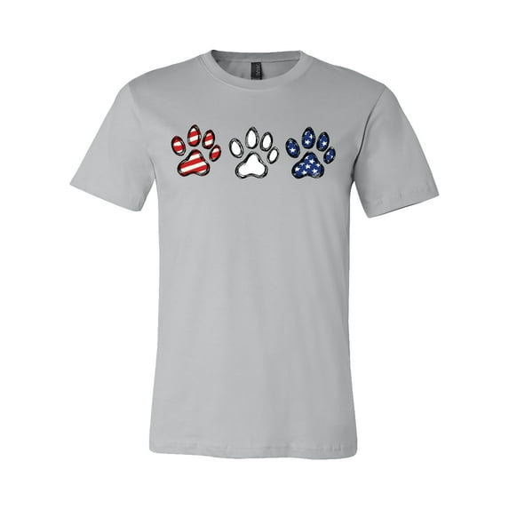 Patriotic Paw Prints with Stars & Stripes Adult Short Sleeve Jersey T-Shirt-Silver-5XL