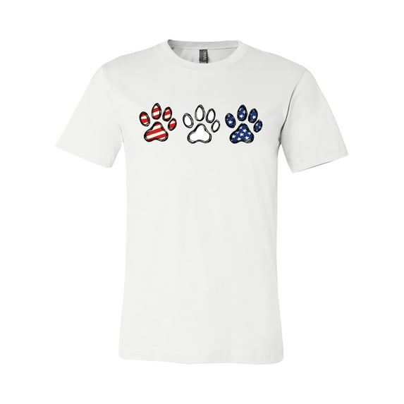 Patriotic Paw Prints with Stars & Stripes Adult Short Sleeve Jersey T-Shirt-White-Medium