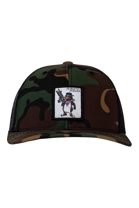 Patriotic Penguin Patch Snapback Hat Bdu Camo / Black
