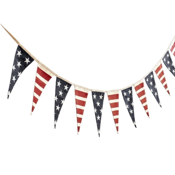 Patriotic Pennant Banner String Flag with 12 Triangular Flags, Durable Polyester Material, 1.8m Length, National Anniversary Celebration Decor for Outdoor Yard Fence