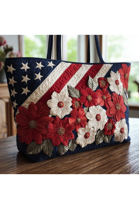 Patriotic Pental Quilted Tote Bag,Flag Travel Tote Bag, 250 Years Freedom Shoulder Bag, 4th of July, Travel Bag