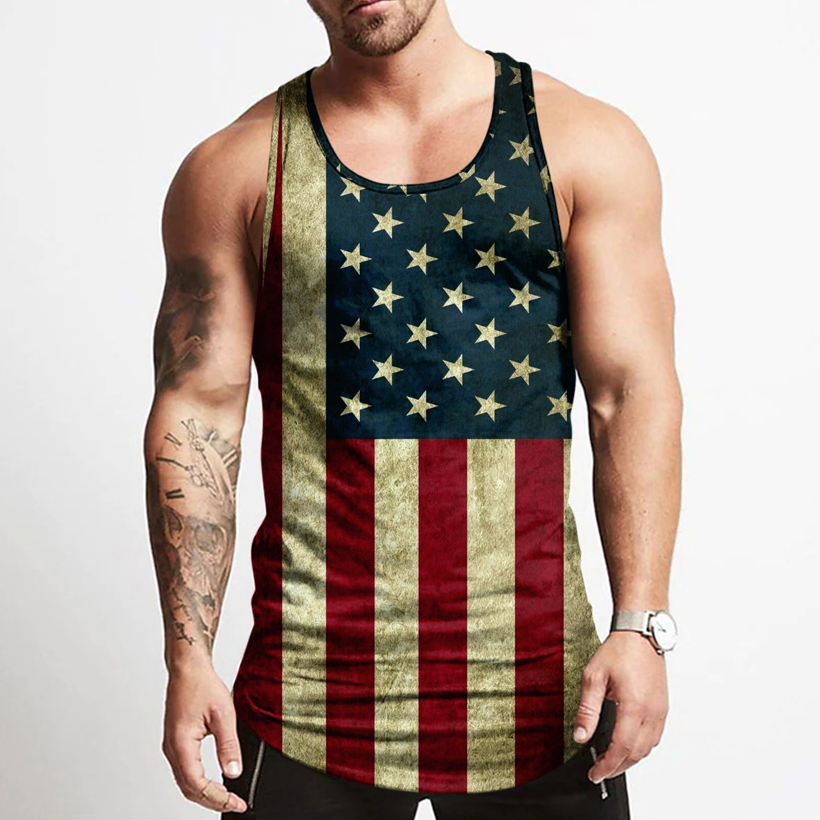 Patriotic Perfection ! American Flag Print Top Men's Tank Top ...