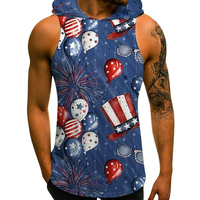 Patriotic Perfection ! Mens Tank Top American Flag Print Top Mens Tank