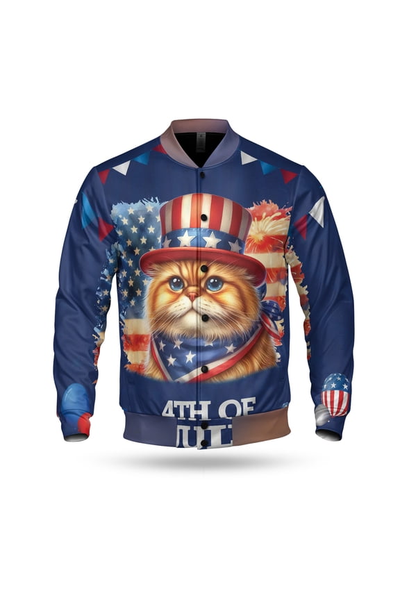 Patriotic Persian Celebrates 4th of July All Over Print 3D Baseball Jacket Cat Lover Kitten Owner Gifts Bomber Jacket Softball - 02009