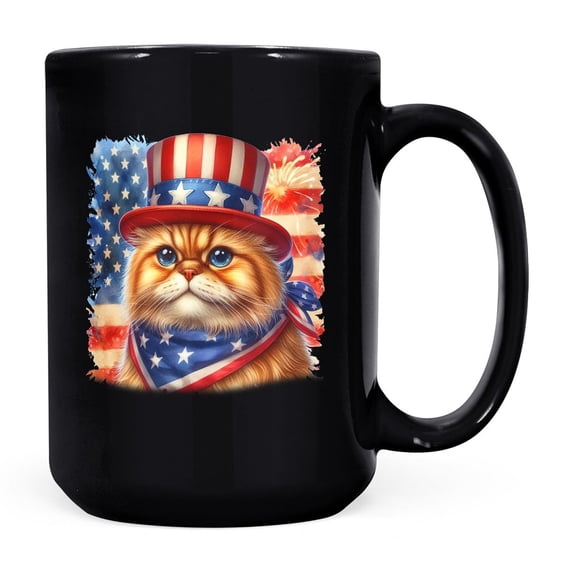 Patriotic Persian Celebrates 4th of July Mug Cat Lover Kitten Owner Gifts Coffee Tea Cup - 02009