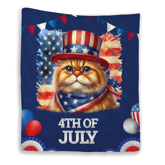 Patriotic Persian Celebrates 4th of July Quilt Blanket Cat Lover Kitten Owner Gifts Cozy Comforter Throw Blanket - 02009