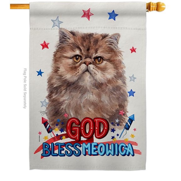 Patriotic Persian Long Hair Animals Cat 28 x 40 in. Double-Sided Decorative Vertical House Flag for Decoration Banner Garden Yard Gift