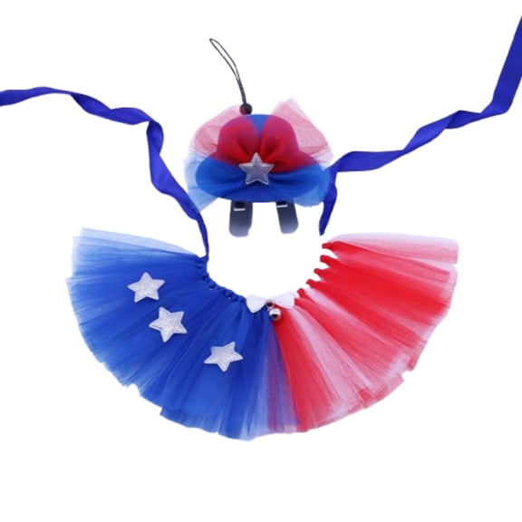 Patriotic Pet Costume Set with Hat and Skirt for Independence Day, Outfit for Cats and Dogs at Holiday Parties and Events, Fits Small to Medium Pets Multicolor