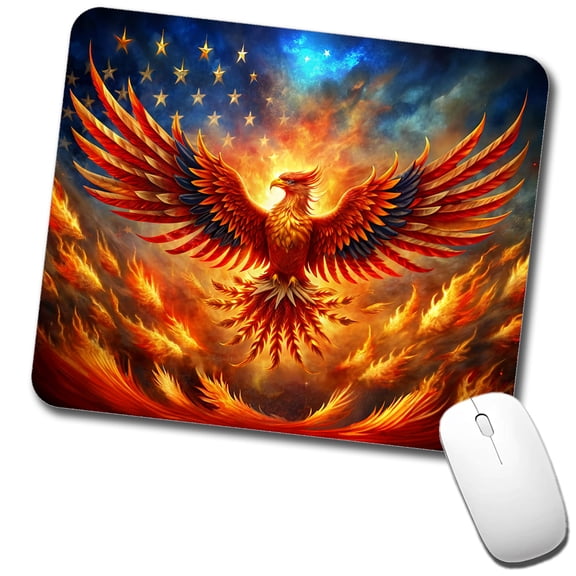 Patriotic Phoenix Rising American Flag Mouse Pad Low Profile Gaming Mat