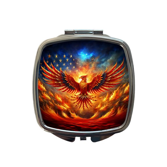 Patriotic Phoenix Rising American Flag Travel Makeup Handbag Purse Small Pocket Compact Mirror
