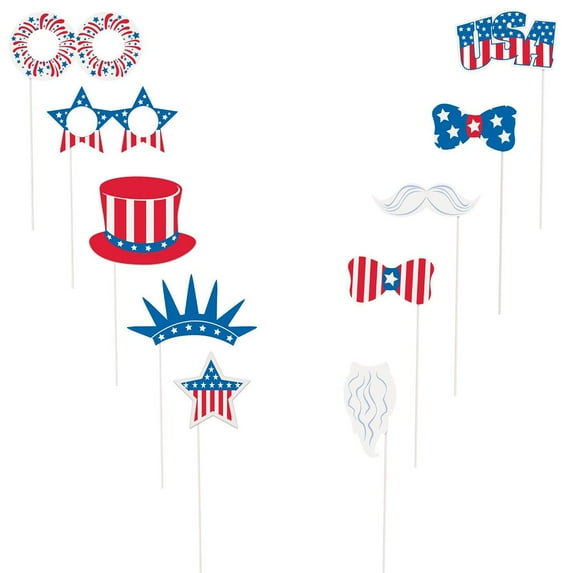 Patriotic Photo Booth Props, 10pc