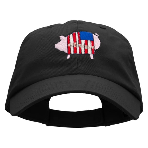 Patriotic Pig Embroidered Low Profile Dyed Cotton Twill Cap - Black OSFM